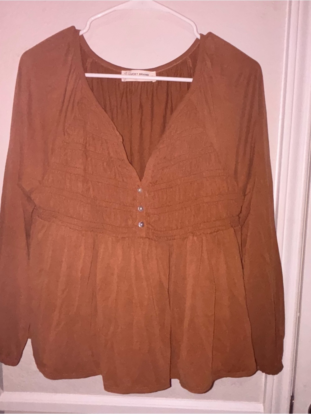 Lucky Brand Burnt Orange Button-Front Peasant Blouse